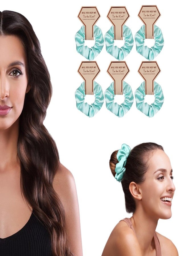 OWITER Satin Bridesmaid Scrunchies Bachelorette Hair Ties Set of 6 Bridal Shower No Damage Hairties ideas Gift for Wedding Party (light blue)